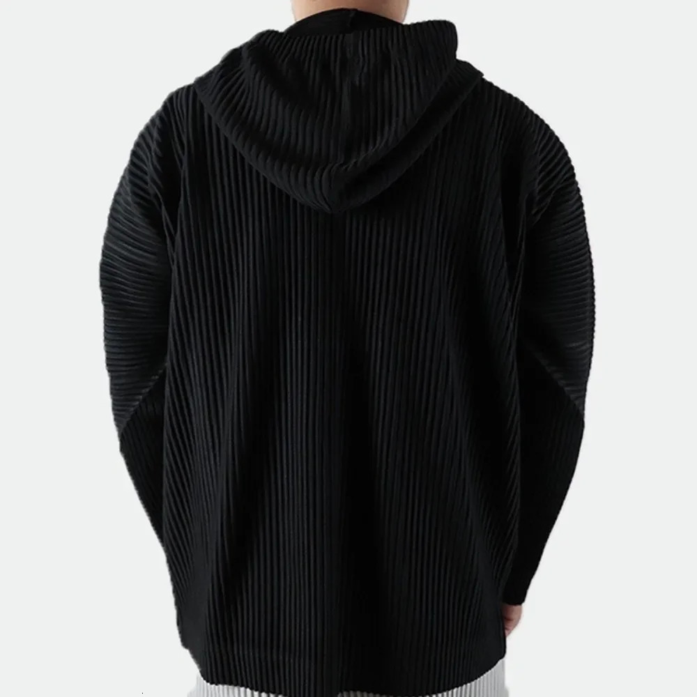 Mens pleated hoodie spring autumn jacket hoodie solid color jacket breathable loose drawstring jacket casual clothing 240924