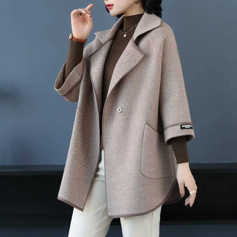 New 2023 Autumn Winter Middle Mother Coat Women Fashion Korean Loose Casual Woolen Coats Overcoats Female OuterwearX241009