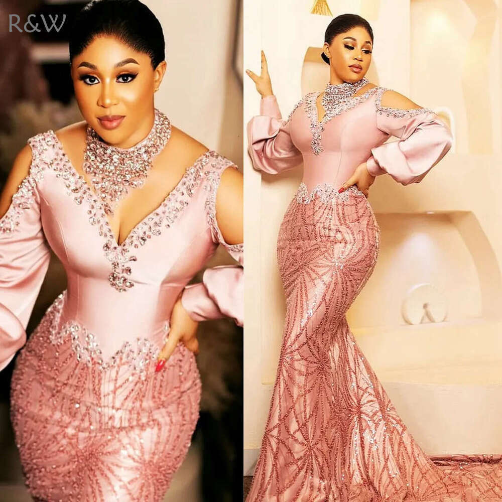 R&W 2024 Plus Size Prom Dresses for Black Women Illusion Promdress V Neck Beaded Lace Rhie Decorated Birthday Party Dress Second Reception Gowns Engag