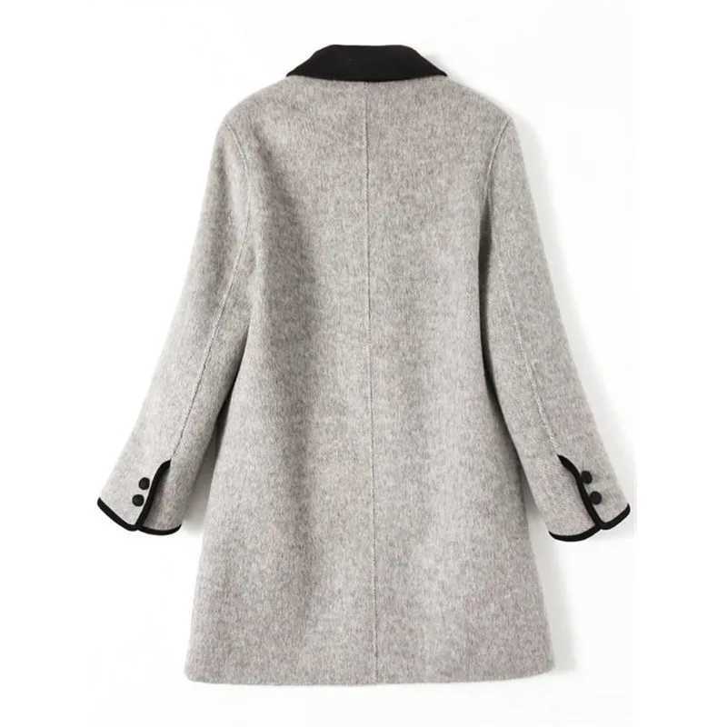 New High Quality Woolen Coat Female Autumn Winter Fashion Korean Slim Casual Versatile Style Contrast Color Wool Overcoat WomenX241009