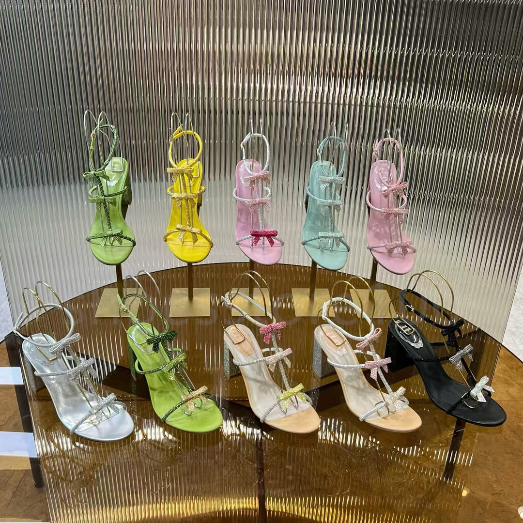 butterfly crystal decorative high sandals stiletto women evening dress shoes 7.5cm Serpentine Wraparound luxury designer women's high heels with box bag