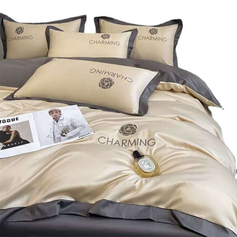 Instagram Ice Three Summer Washed Silk Light Luxury Naked Sleeping Bedding, Dormitory Quilt Four Piece Bed Sheet Set, 3
