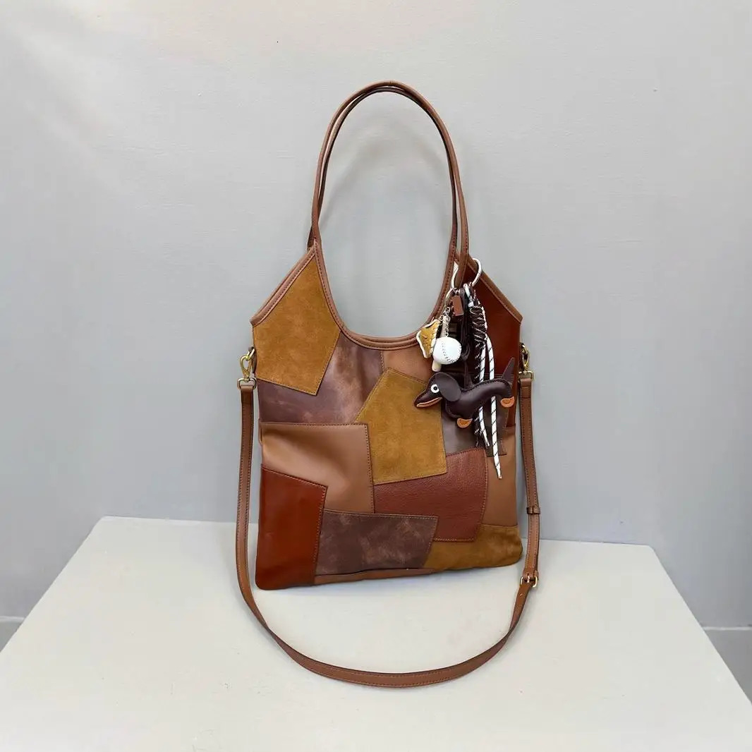 Retro fashion womens handbag with genuine leather patches working casual y n lingerie bag 241008