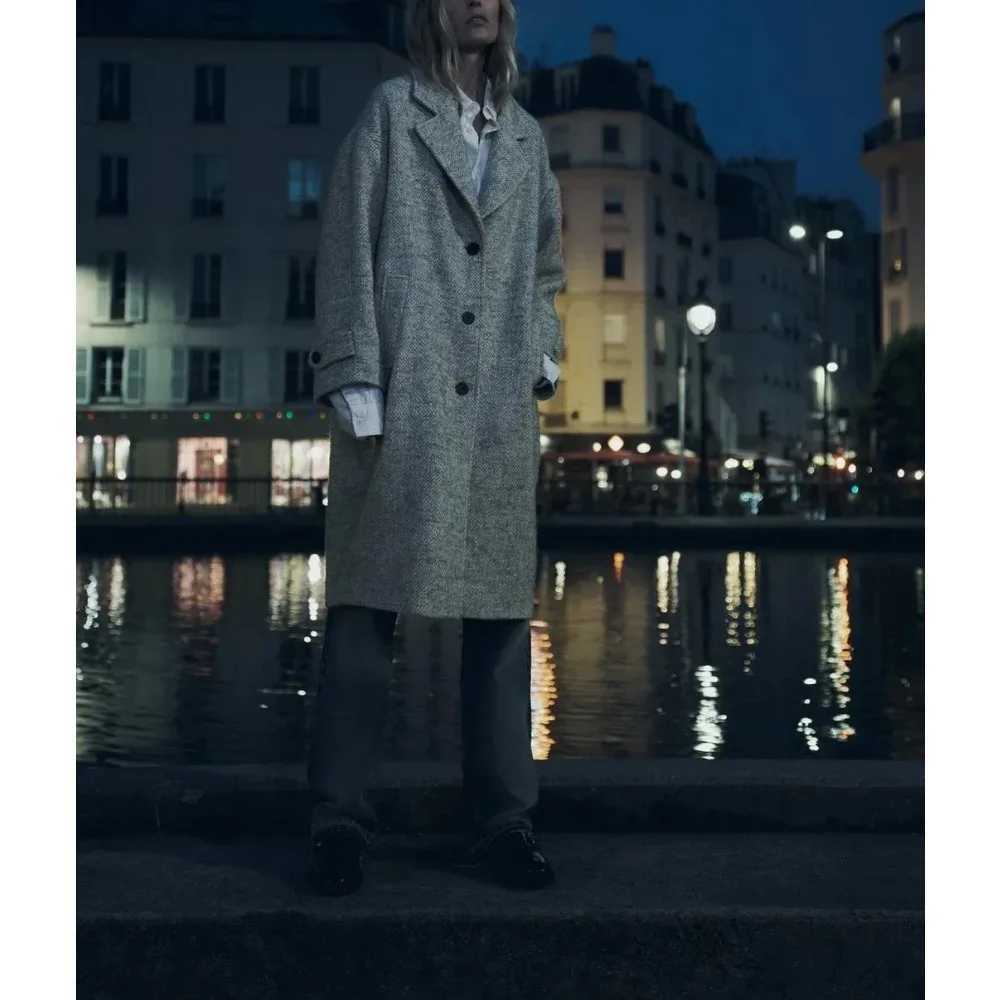 Women Autumn and Winter Soft Oversized Woolen Coat Long Sleeve Front Welt Pockets Female Outerwear Chic Overcoat FashionX241009