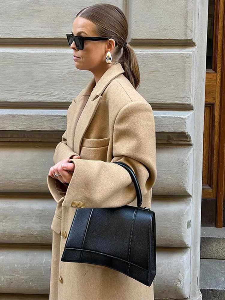 Vintage Single-Breasted Thick Long Coats Women Casual Loose Solid Slit Pockets Woolen Maxi Coat Lady Winter Chic Street OutwearX241009