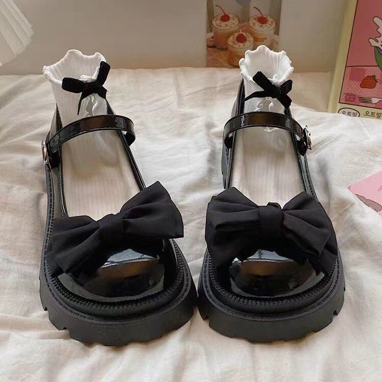 Sweet Cool Mary Jane Small Leather Shoes Women's JK Thick Sole Big Head Shoes 2024 Summer Spring Bow Soft Girl Single Shoes