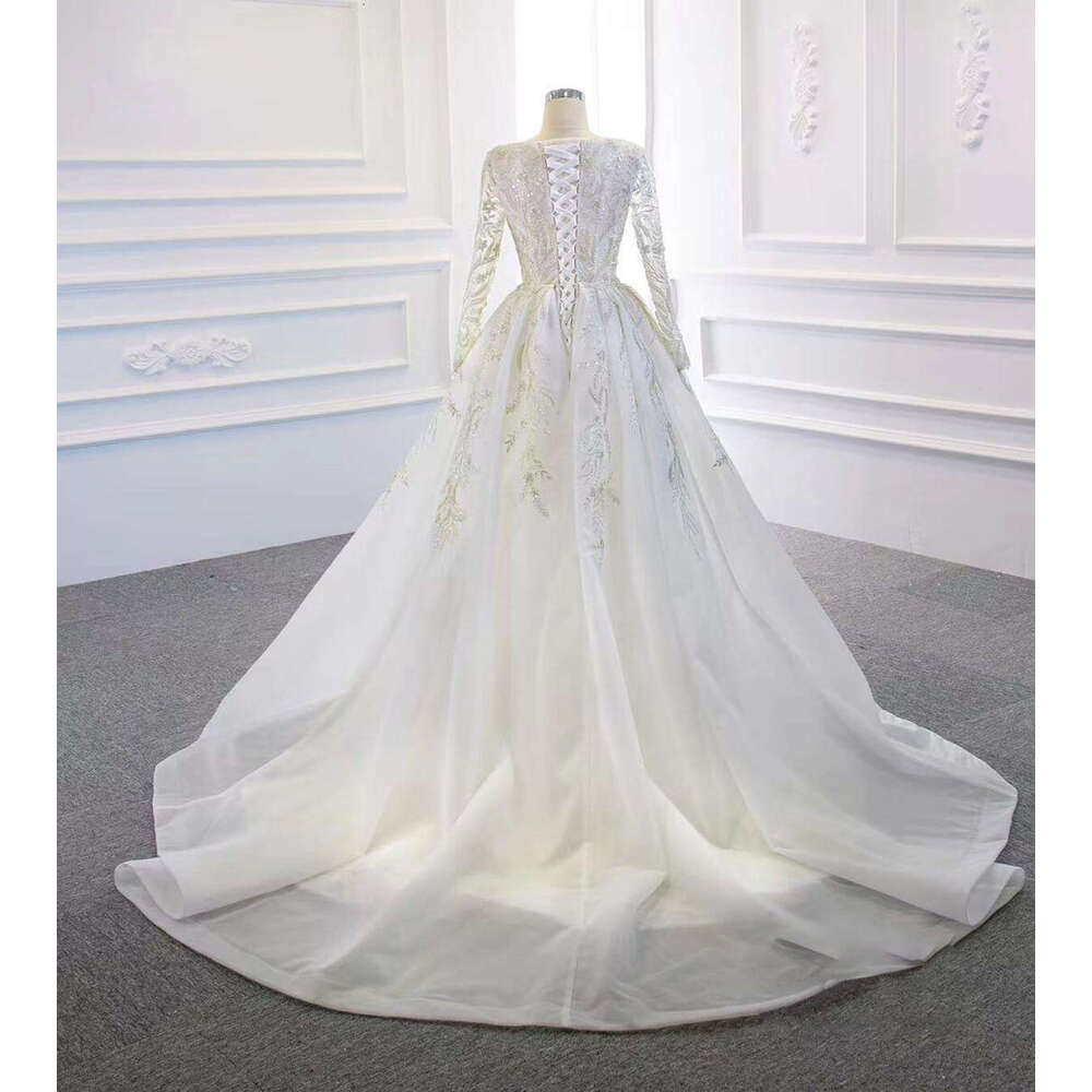 Wedding Gorgeous Dresses Mermaid O Neck Sequined Detachable Train Long Sleeve Princess Bride Dress Vestido De Novia Custom Made