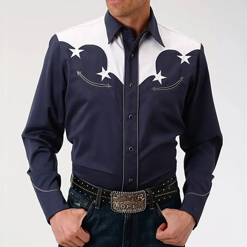 Cowboy Western style Mens Shirt Cowboy Long sleeved Outdoor Street Casual Comfortable Daily Autumn/Winter Collar Shirt 241009