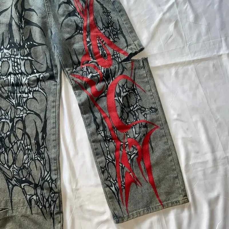 Y2K Streetwear Baggy Jeans Hip Hop Retro Pocket Baggy Jeans Black Pants Mens Womens Punk Rock High Waist Wide Leg TrousersX241009