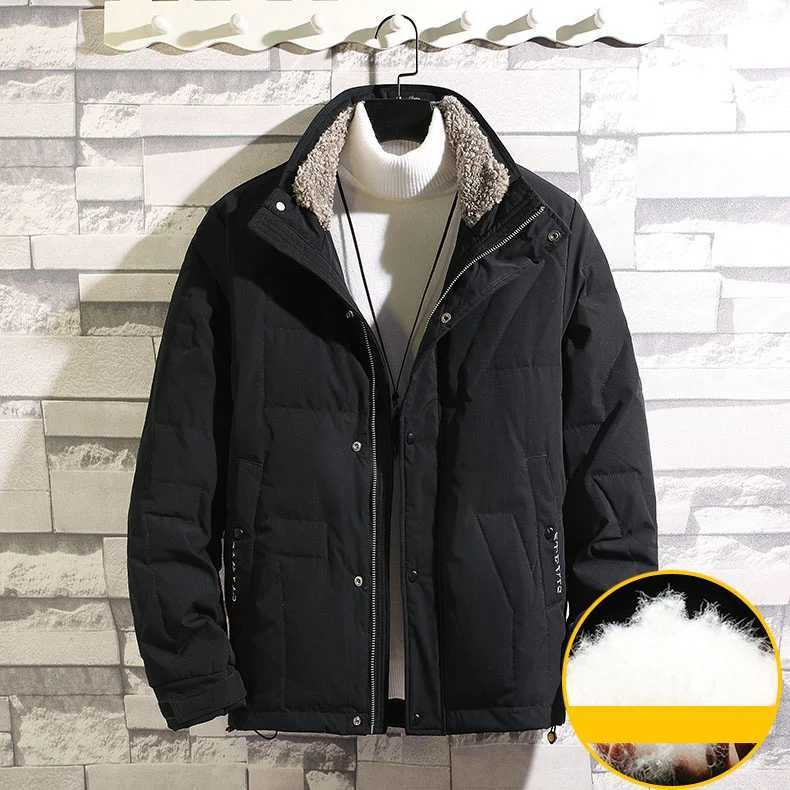 White Duck Down Jacket Lamb Hair Stand-Up Collar Short Large Size Thick Warm Solid Color Casual Mens Windproof Cold Resistance LX241009