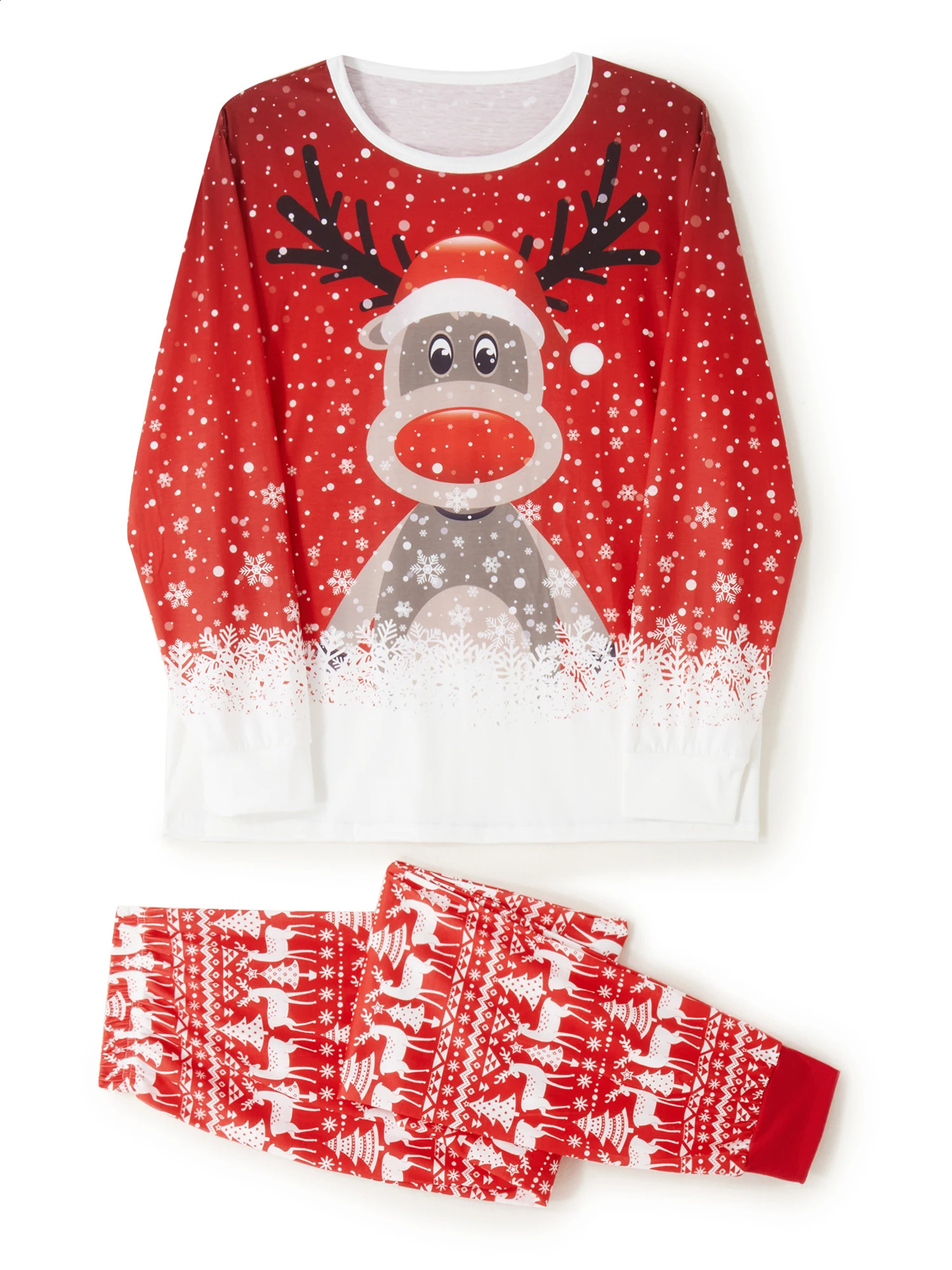 Match Family Christmas Pajama Set Long Sleeve Deer Snow Printed Zipper Pants Set for Adults and Children 241007