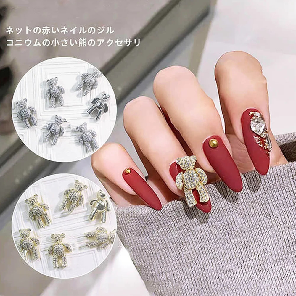 1Pc 3D Gold Bear Alloy Zircon Nail Art Crystal Nail Jewelry Water Diamond Nail Accessories Decorative Charm 241008