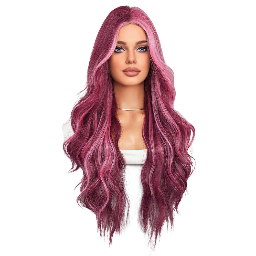 Small lace split hair wig, full head set, starry sky purple dyed fashionable girl wig
