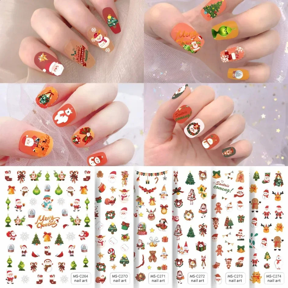 Nail Stickers Christmas Gingerbread Man and Tree Mill Handmade Stickers Nail Stickers Nail Stickers Nail Accessories Professional Supplies 241008