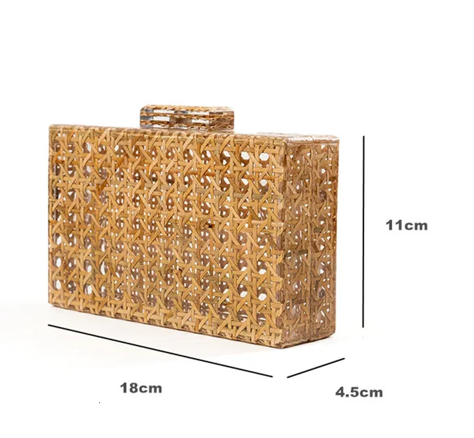 Womens Lattan Acrylic Luggage Crochet Late Clutch Wedding Party Wallet Summer Willow Rafia Handbag ner High Quality 241008
