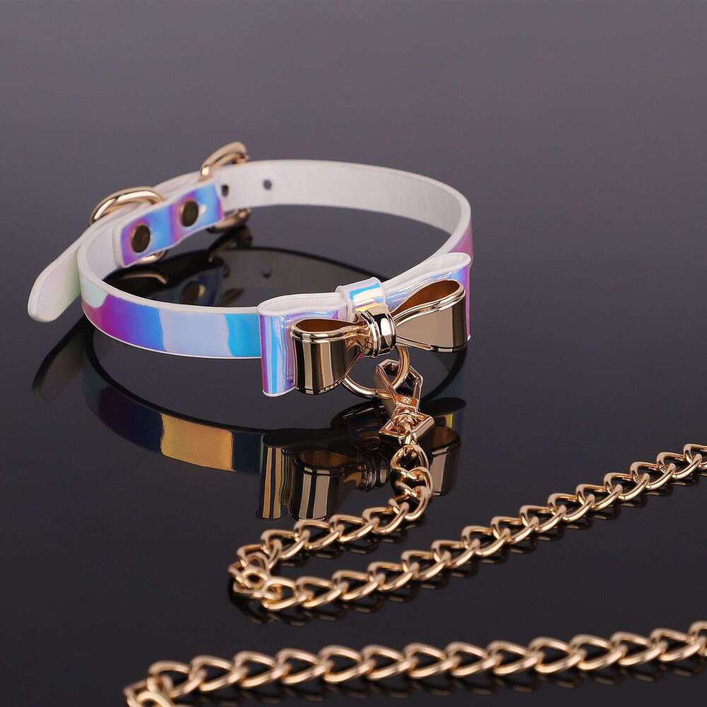 SM Sex Prop Black Gold Bow Sex Collar Training Female Slave Traction Neck Set Alternative SM Adult Products