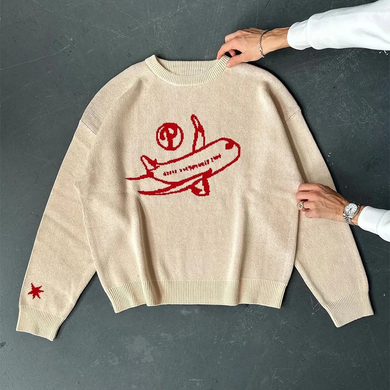 Mens Sweater Jumper Long Sleeve Knitwear Tops Oversized Graphic Fashion Y2k Streetwear Harajuku Winter Korean Clothes 241009