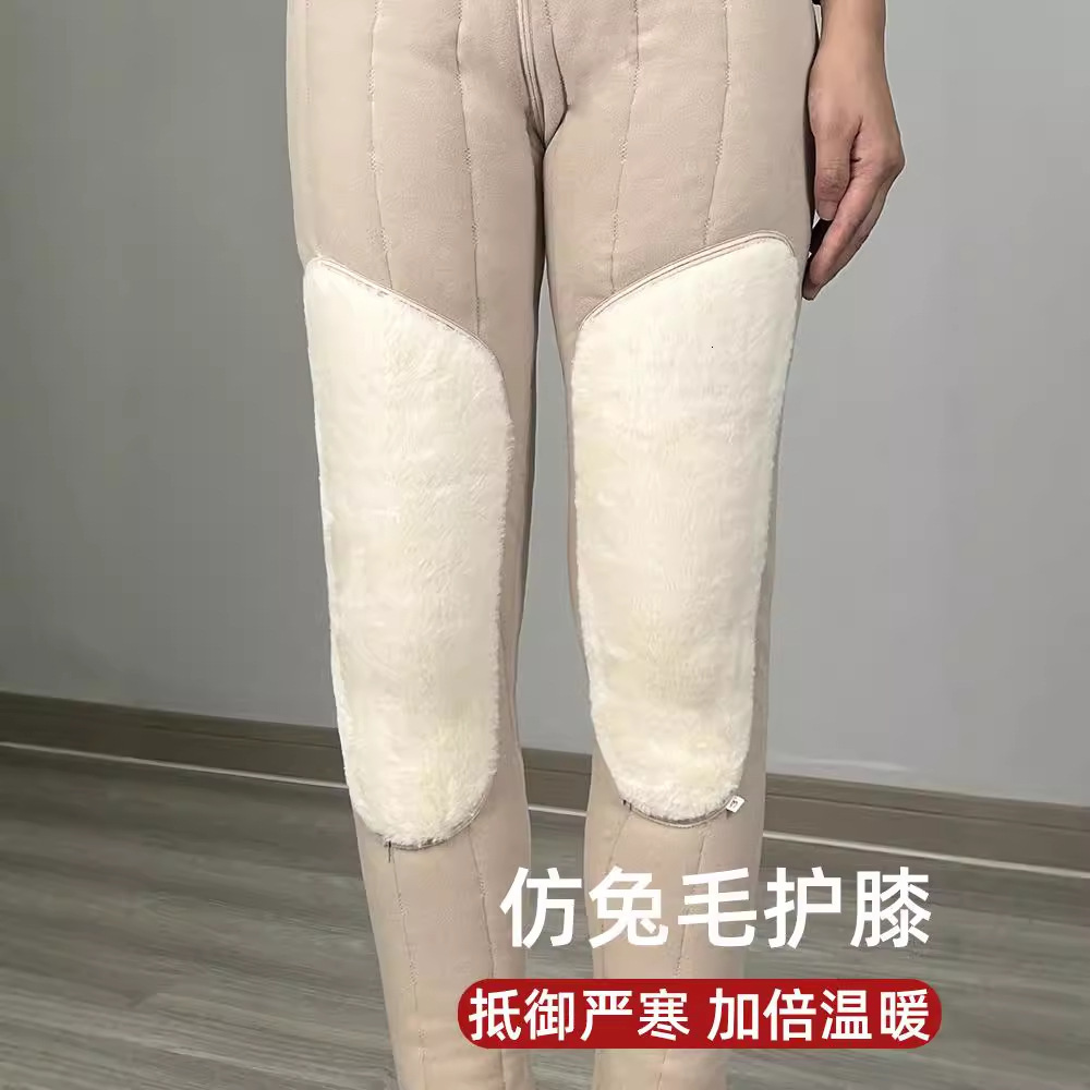 woolen cotton pants for women in winter warm and plush thick pink high waisted knee pads oversized leggings for middleaged and elderly people