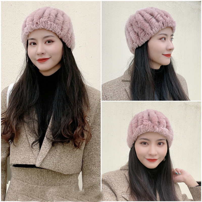 Women Real Handmade Stretch Scarf Knit Genuine Rex Rabbit Headbands Girls Natural Fur Ring Cowl Snood Scarves Winter