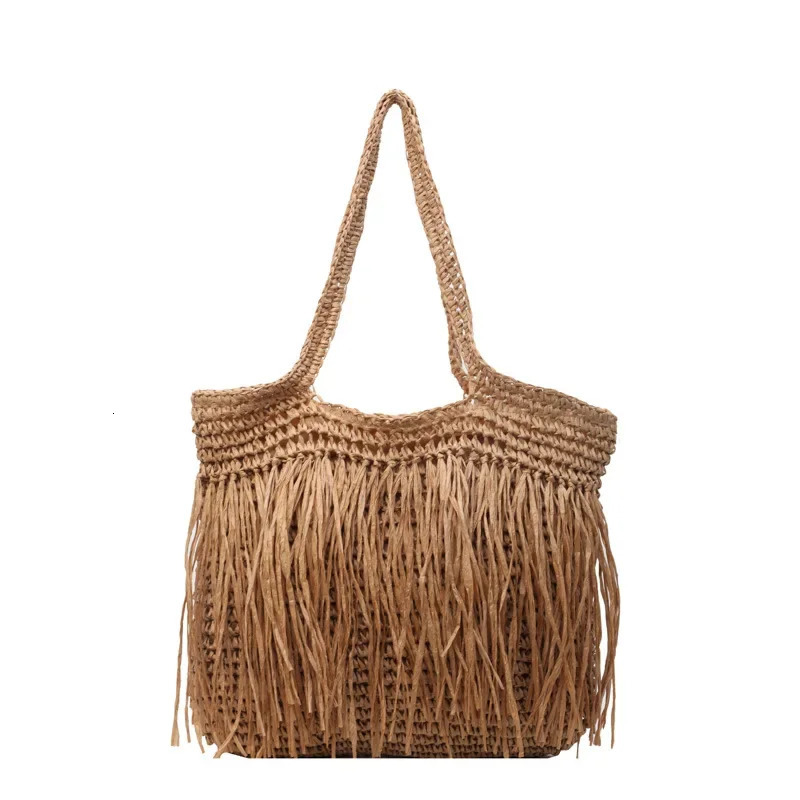 Casual tassel womens shoulder bag handmade edge womens handbag summer beach tote bag large shopping bag vacation bag 241008