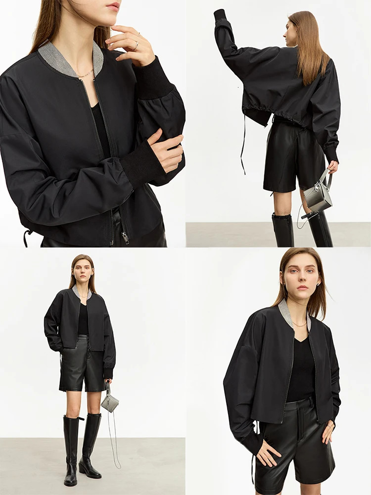 AMII Minimalist Womens Sports Jacket Autumn Loose Jacket Splicing Baseball Collar Long Sleeve Solid Top 12343252 240930