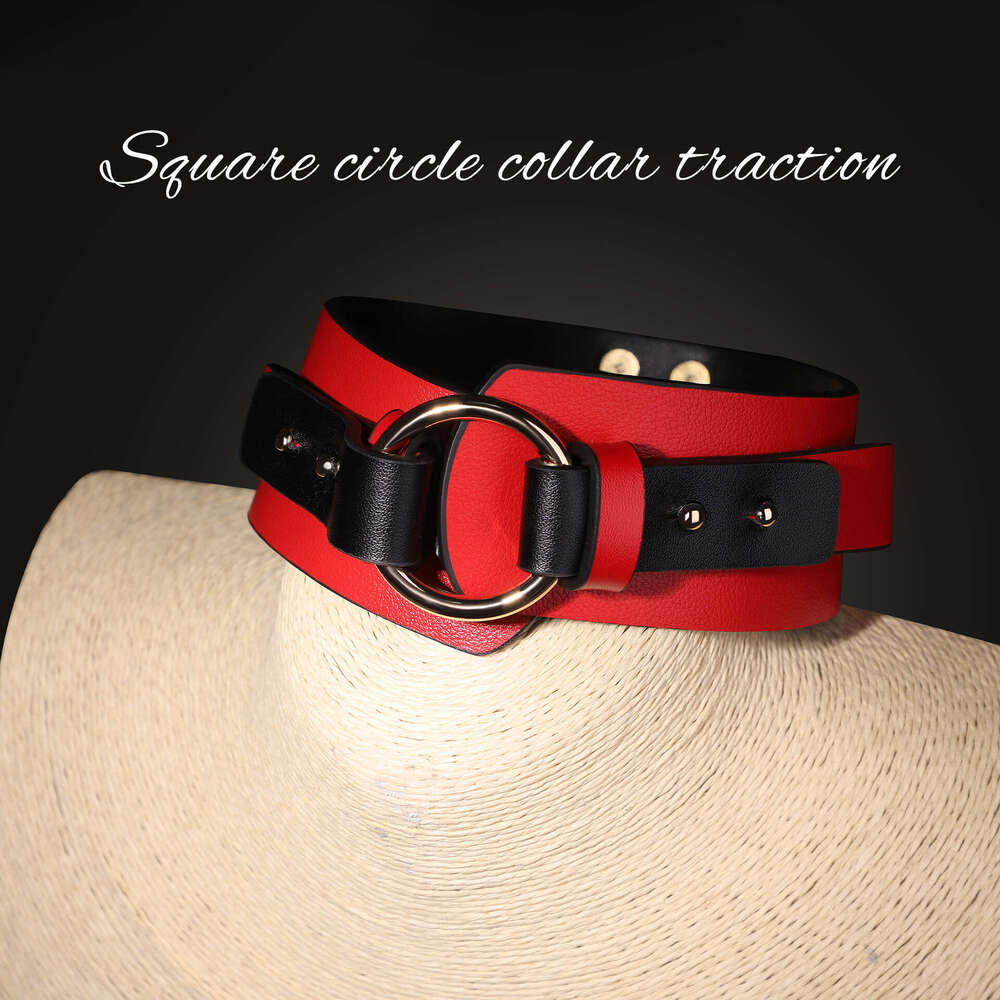 Sex toys SM props big red PU sex collar SM traction training sex collar adult sex toys
