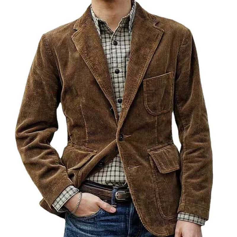 New Autumn Mens Clothing. Corduroy Solid Color Suit. European and American Mens Fashionable Casual Suit Collar Casual Jacket. LX241009