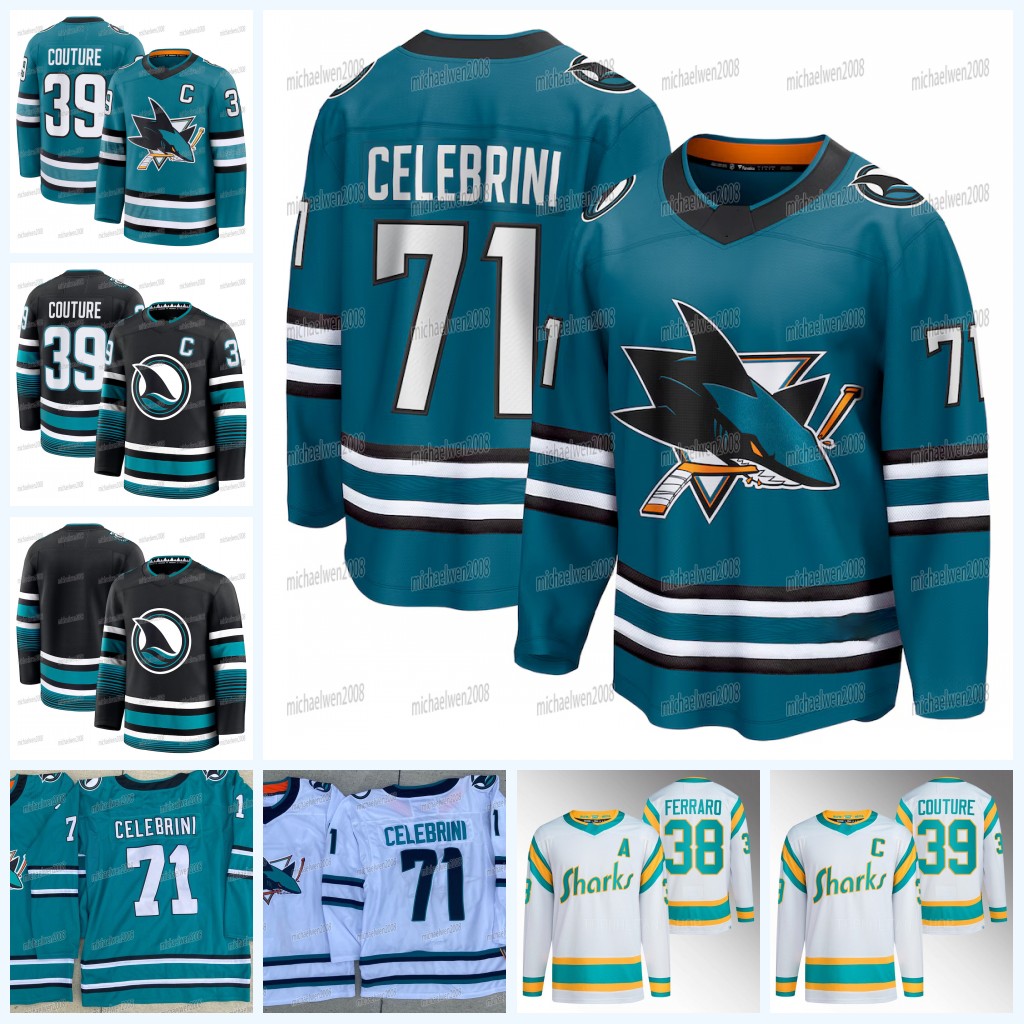 San Jose 2024-25 Hockey Jersey Sharks 71 Macklin Celebrini 39 Logan Couture 29 Mackenzie Blackwood 44 Marc-Edouard Vlasic 17 Thomas Bordeleau 11 Luke Kunin