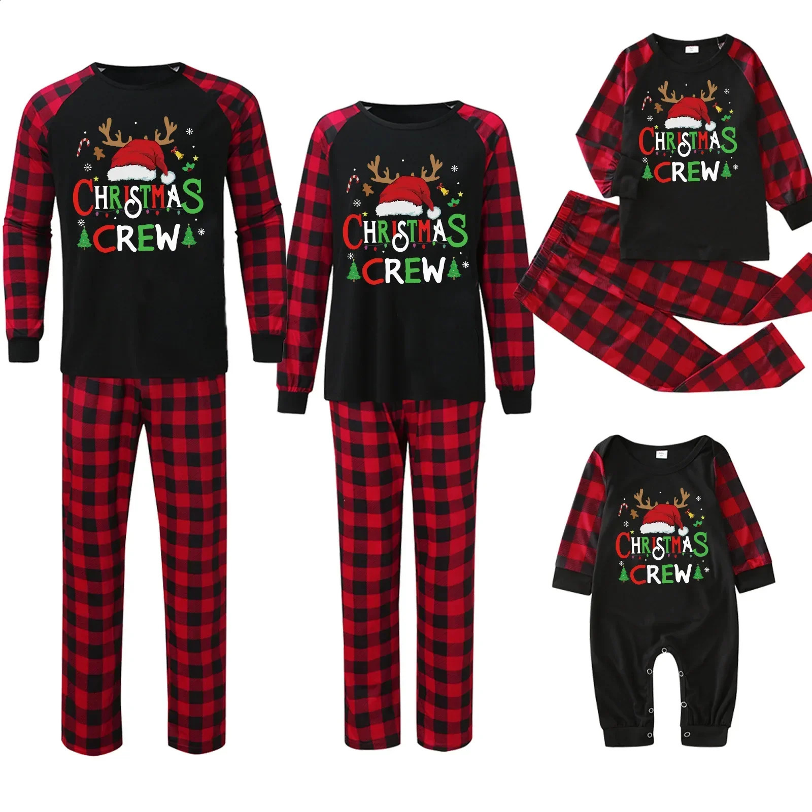 Christmas Crew Print Parent Child Matching Outfits Family Pajamas Boys and Girls Clothing Set Loungewear Xmas Look Pajamas 241007