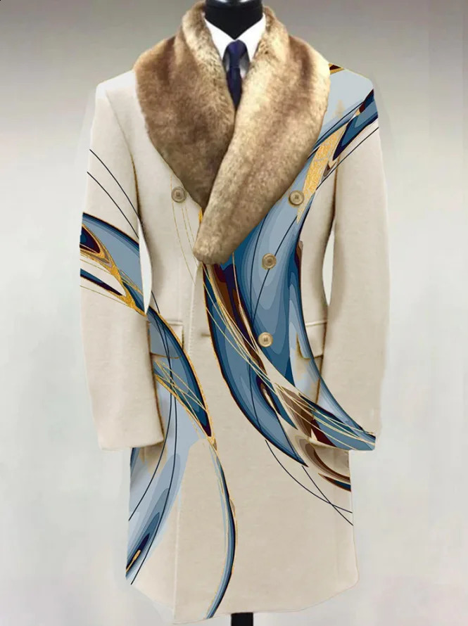 Customized European and American autumn and winter latest mens wool coat collar print medium long casual jacket only for men 241008