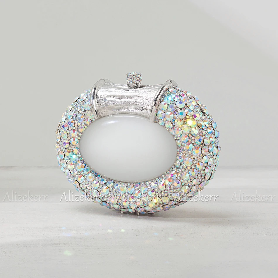 Alizeker oval crystal evening gown bag for women exquisite and classic diamond clutch wallet and handbag bridal wedding party 241008