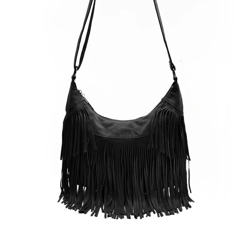 Vintage Bohemian Edge Messenger Cross Body Bag Wallet Womens Tassel Handbag Solid Color Tassel Shoulder Bag 241008