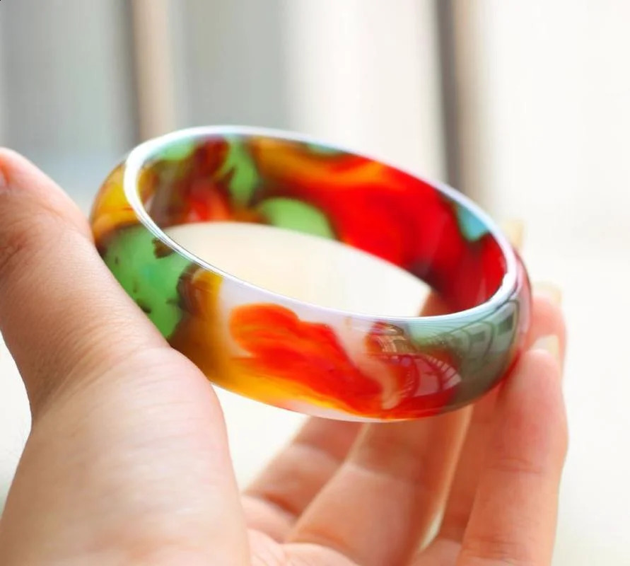 1 piece of natural colored jade bracelet charming jewelry fashionable accessories hand carved gift suitable for women 56-66mm 240925