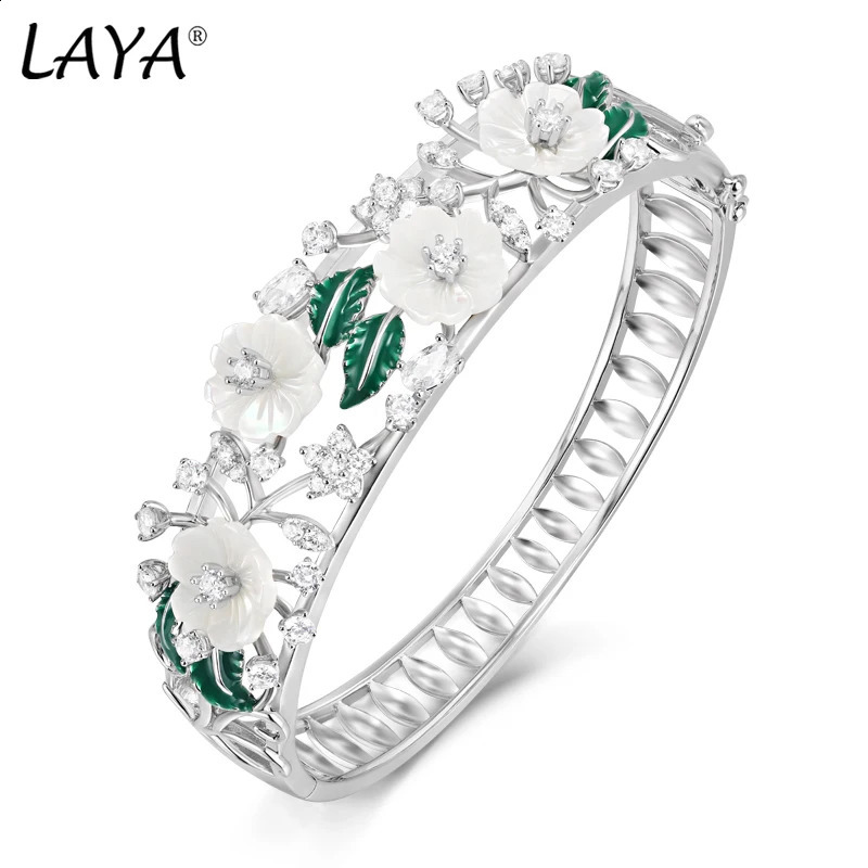 Laya 925 sterling silver summer fashion jewelry high-quality zircon natural shell flower leaf enamel bracelet 240925