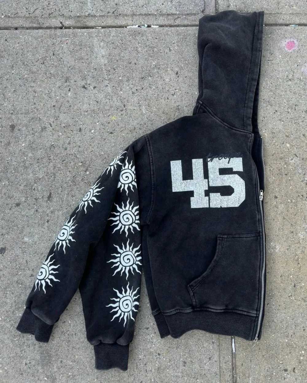 Men's Hoodies Sweatshirts Street retro clothing mens flame printed oversized sportswear womens Y2K Gothic punk Harajuku casual loose zipper Q2410