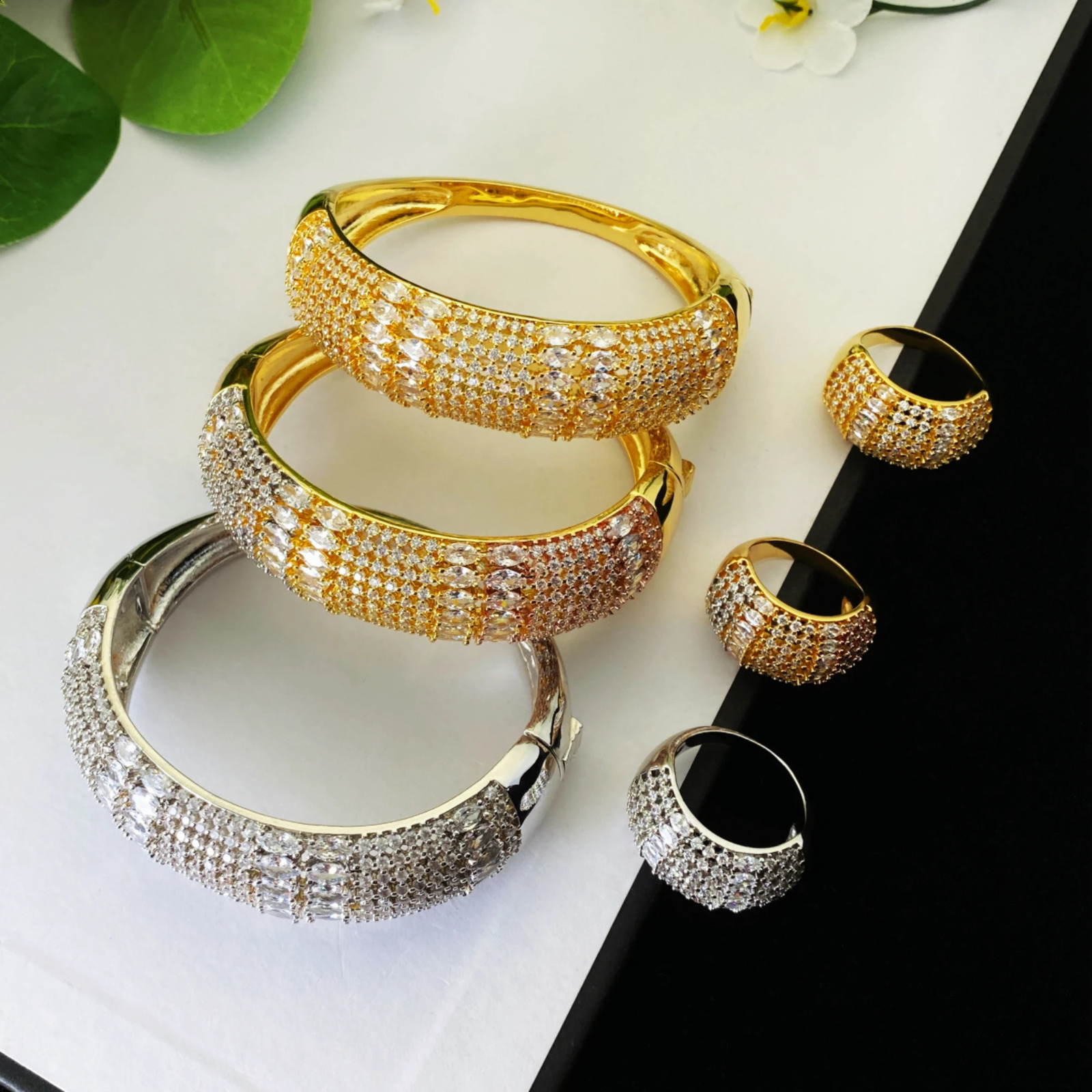 HY Classic 3-Color Womens Bracelet Ring Wedding Party Zircon Crystal Engagement Dubai Bridal Jewelry Wedding Anniversary Gift 240925
