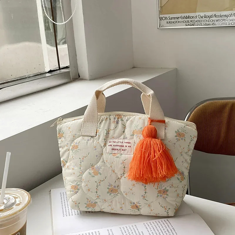 Quilted Insulated Lunch Bag Korean Small Tote Handbag for Women Kid Portable Children School Lunchbox Food Picnic Bags 240925