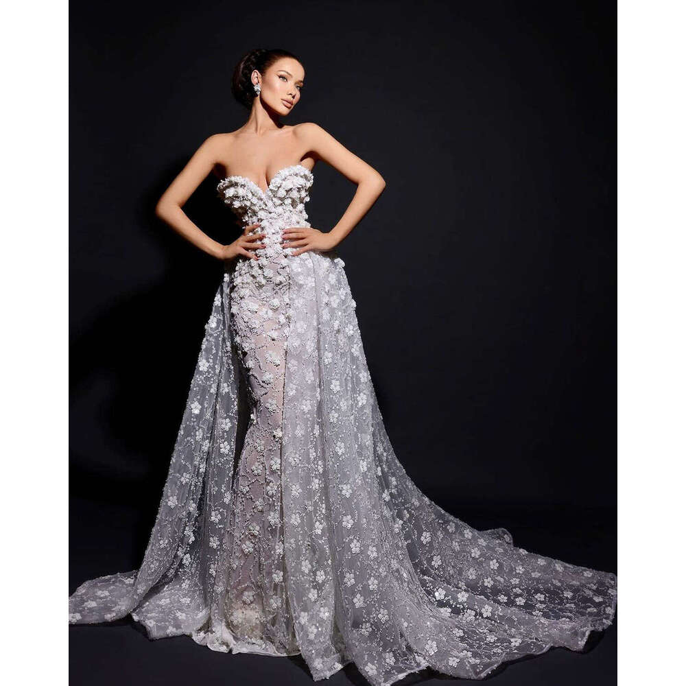 Elegant Wedding Dress Mermaid Strapless Appliques Detachable Train or Length Princess Bride Vestido De Noiva Custom Made