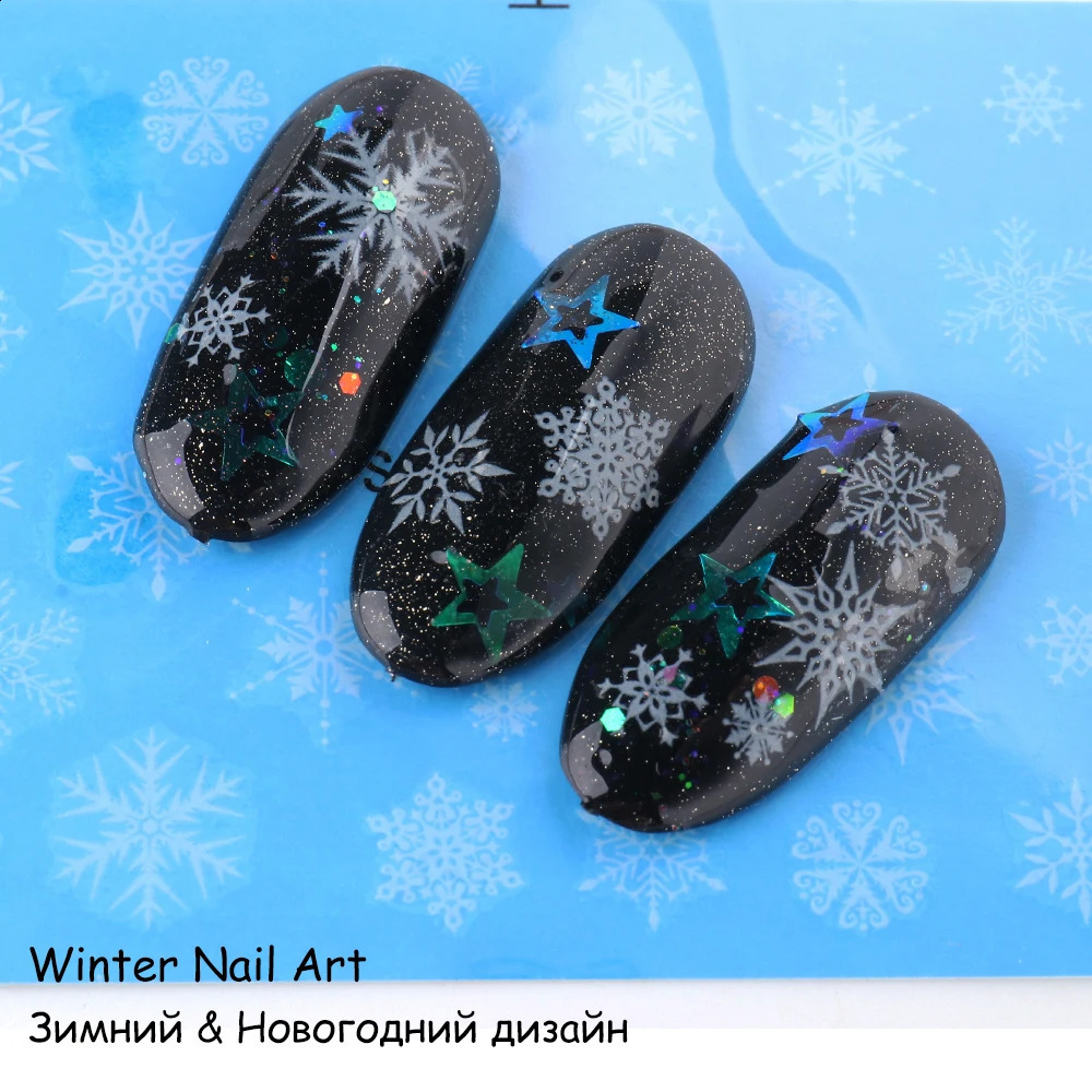 White Snowflake Nail Stickers Years Slide Deer Tree Santa Claus Waternail Stickers Christmas Handmade Tattoo GLSTZ1098-1113 241008