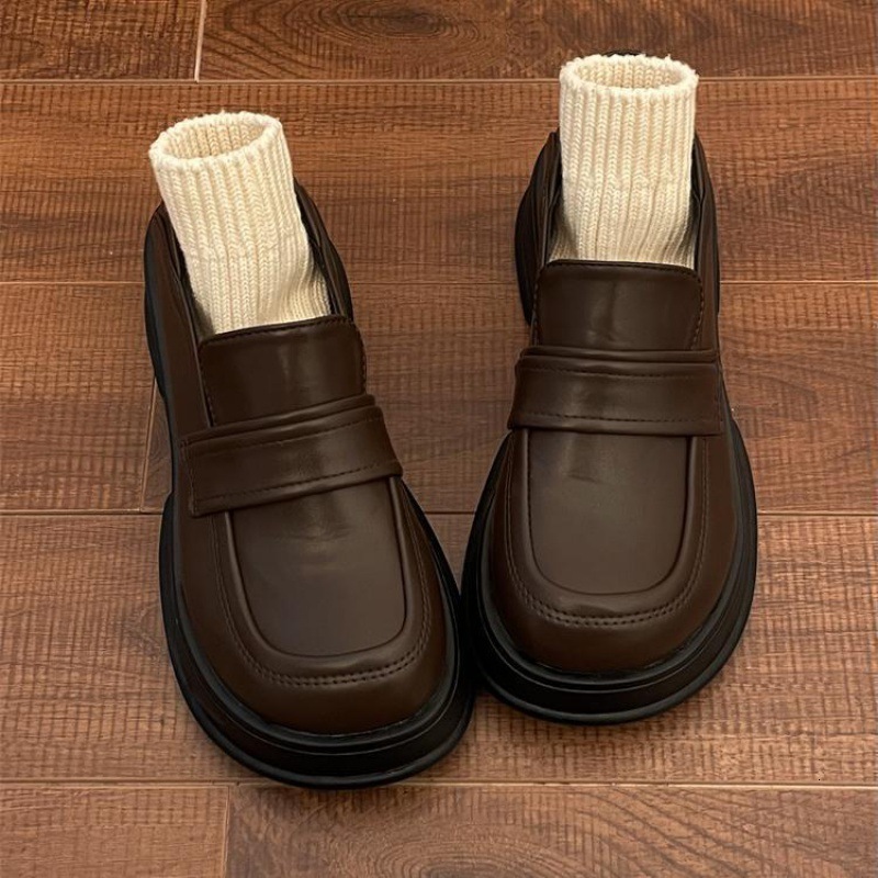 College style thick soled JK small leather shoes for women 2024 new spring and autumn versatile Korean version round toe single shoe trend