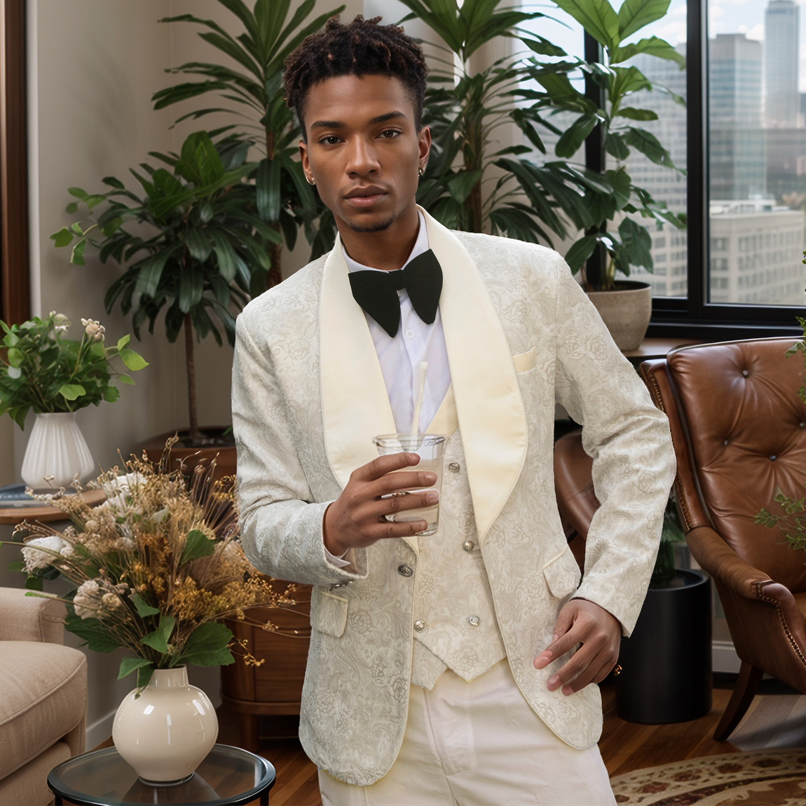 Fashion Pattern Mens Wedding Tuxedos Shawl Lapel Custom Made Jacket Pants Suits 3 Pieces Birthday Party Prom Groom Wear