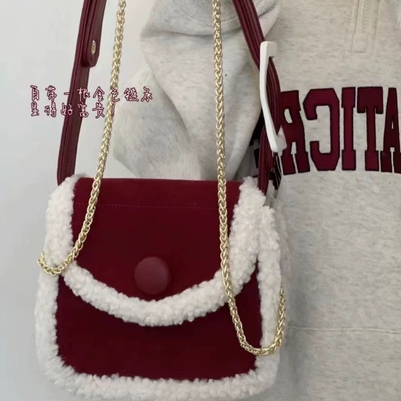 Christmas lamb wool bag new niche small square bag simple everything shoulder bag oblique span bag