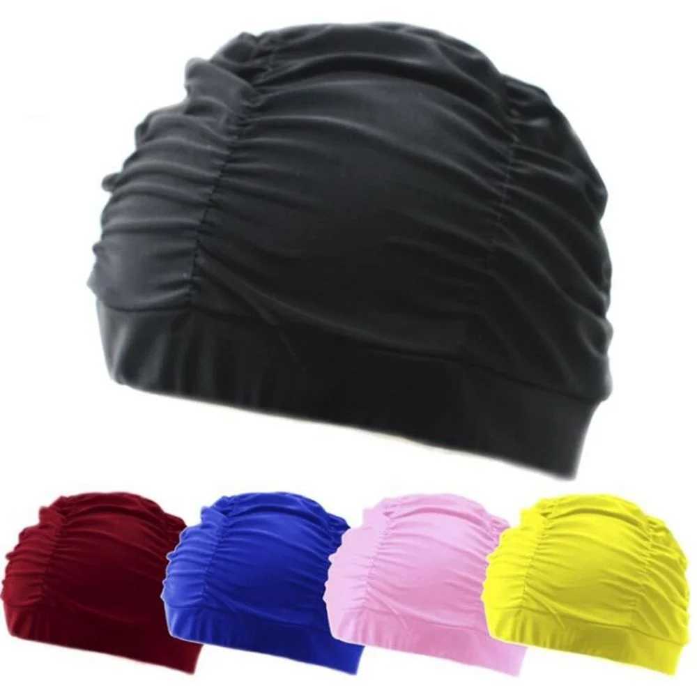 Elastic nylon Turban swimming pool cap long hair swimming protection cap mens printed pleated swimming cap CL241009