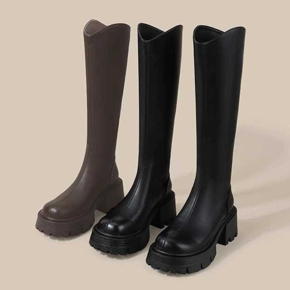 Thick Soled Brown Long Martin Boots Tube Boots For Women Autumn Winter Look Fashion Boots Slim And Elastic V-neck Long Boots High Tube Knight Boots 24