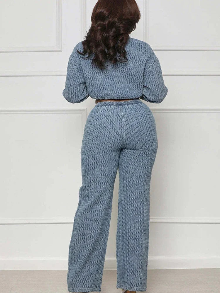 Laxsesu Fashion Denim Womens Set Long Sleeve Button Front Jacket and Wide Leg Jeans Pants Two Piece Dress 241008