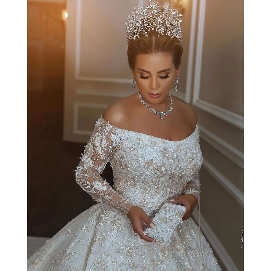 Pcs Plus Size One Dresses Off Shoulder Lace Beads Sleeve Long Sleeves Arabic Vestido De Novia Wedding Gowns Bridal Dress s