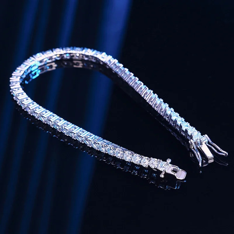 EWYA 925 Pure Silver Bracelet 01ct 3mm D VVS1 Diamond with GRA Perfect for Womens Sparkling Wedding Party Exquisite Jewelry 240912