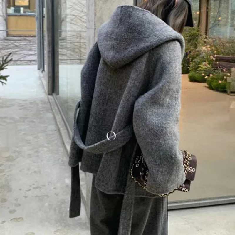 2023 Winter Jacket Women Thick Warm Loose Style Hood Luxury Casual Double -sided Wool Blends Ladies Miss Leisure Woolen CoatX241009