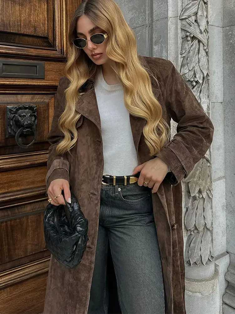 Autumn Women Woolen Long Turndown Collar Casual Coat Female Chic Button Lace Long Sleeve Coats New Fashion Lady Office OuterwearX241009