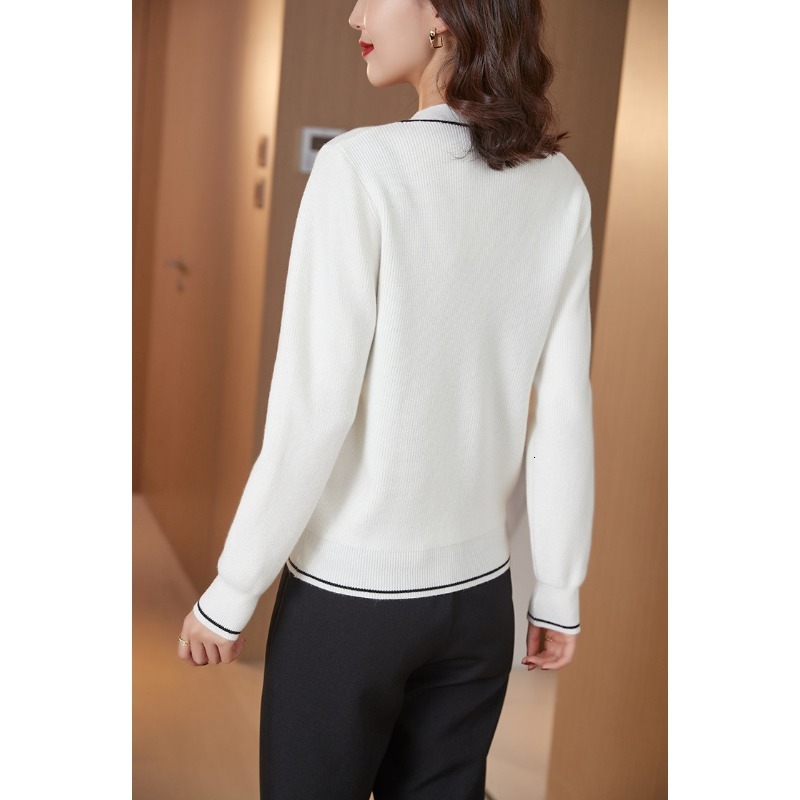 Sweater Cardigan Women's V-Neck Slimming Casual Color Blocked Plus Size Top For Autumn Winter Comfortable Daily Female Clothing
